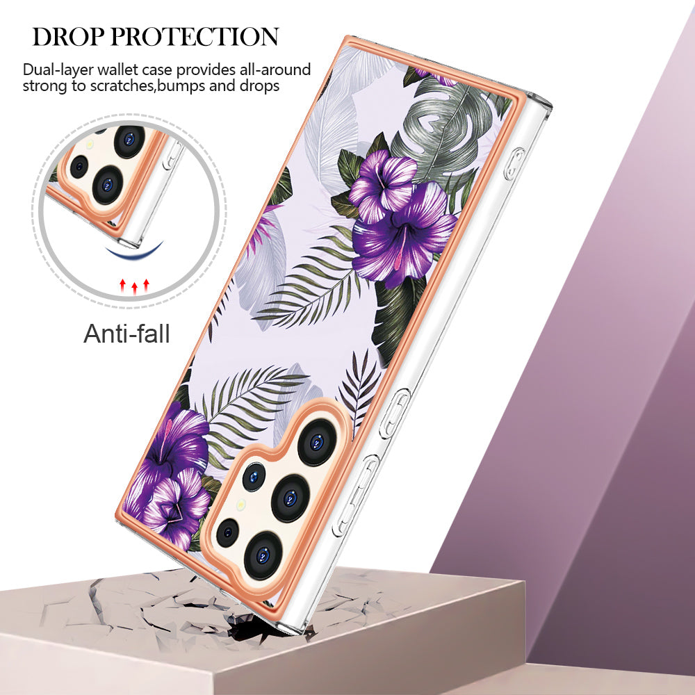 YB IMD Series-1 For Samsung Galaxy S24 Ultra Case Flexible TPU Plating Phone Cover - Purple Flower