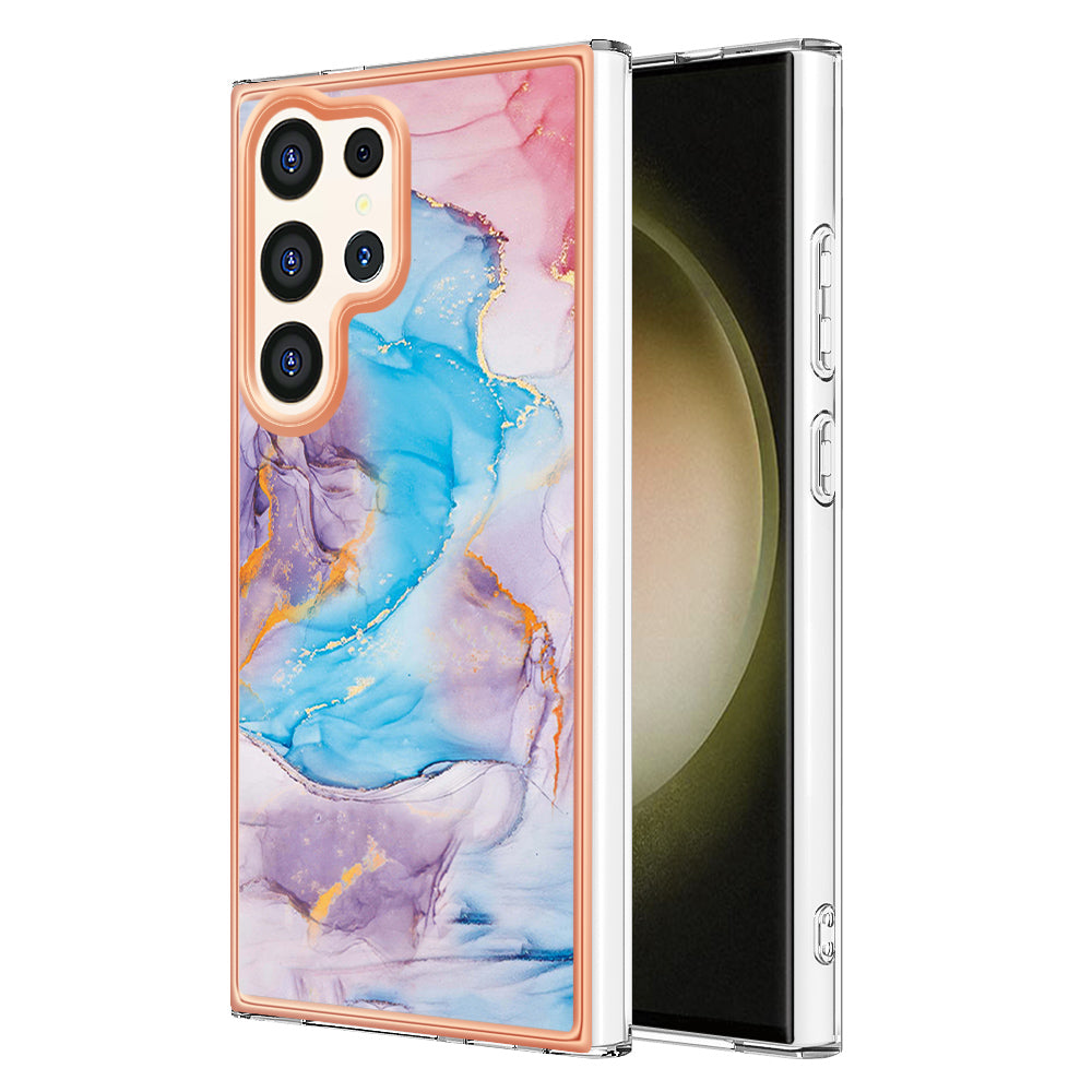 YB IMD Series-1 For Samsung Galaxy S24 Ultra Case Flexible TPU Plating Phone Cover - Milky Way Marble Blue