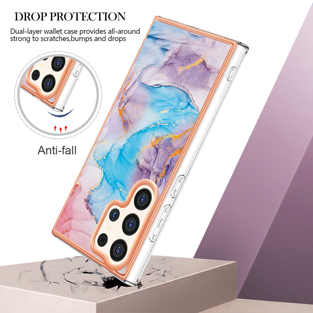YB IMD Series-1 For Samsung Galaxy S24 Ultra Case Flexible TPU Plating Phone Cover - Milky Way Marble Blue