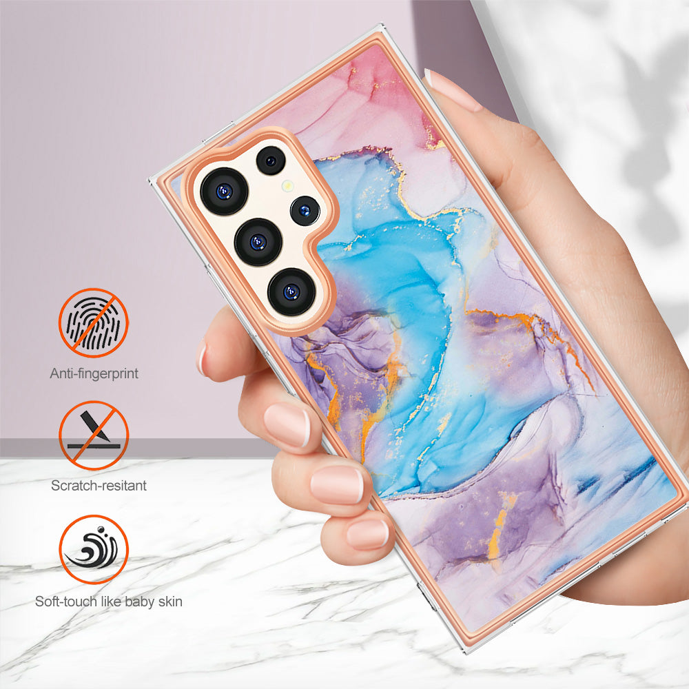 YB IMD Series-1 For Samsung Galaxy S24 Ultra Case Flexible TPU Plating Phone Cover - Milky Way Marble Blue