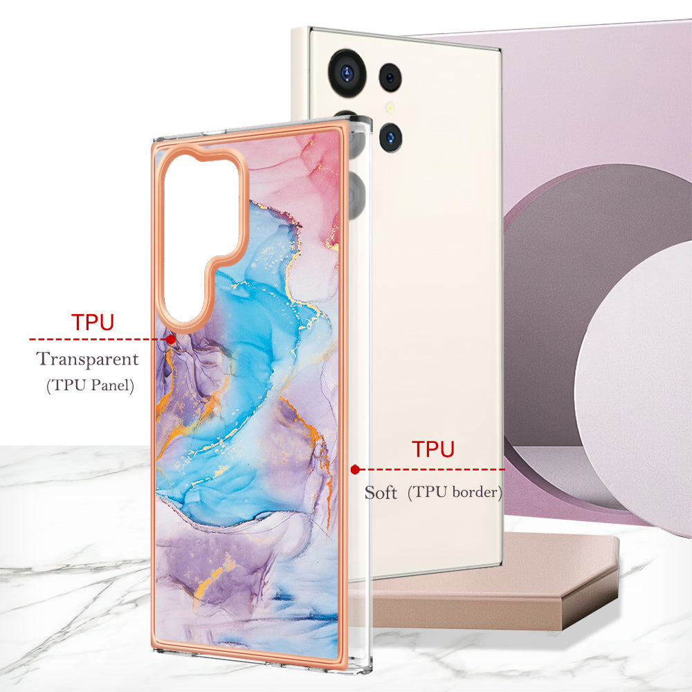 YB IMD Series-1 For Samsung Galaxy S24 Ultra Case Flexible TPU Plating Phone Cover - Milky Way Marble Blue