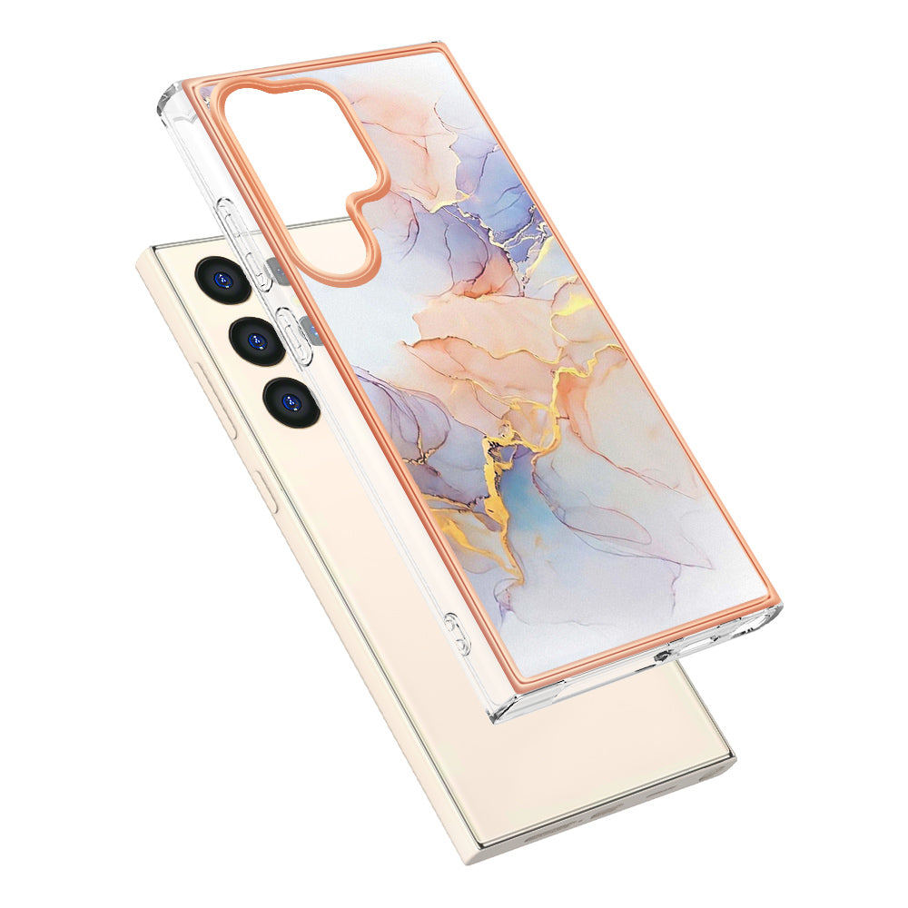 YB IMD Series-1 For Samsung Galaxy S24 Ultra Case Flexible TPU Plating Phone Cover - Milky Way Marble White