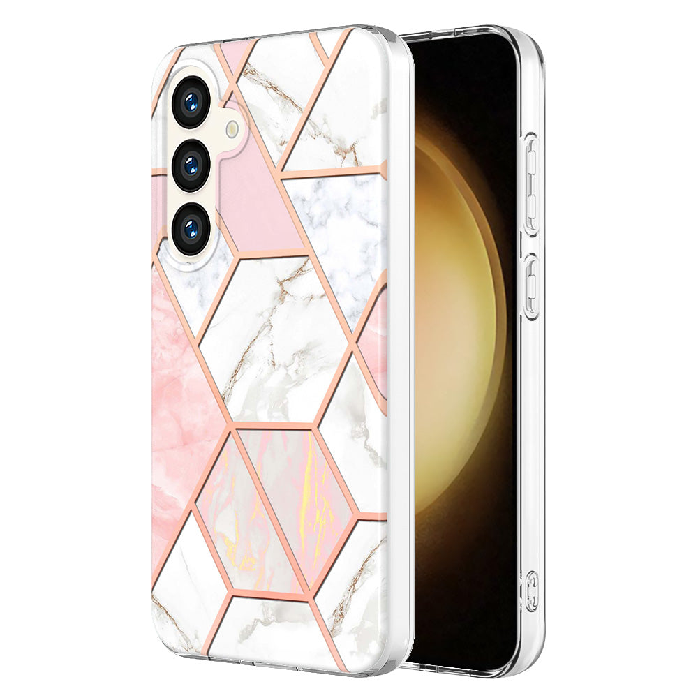 YB IMD Series-3 for Samsung Galaxy S24+ TPU Case Anti-Scratch Plating Phone Cover - Pink / White