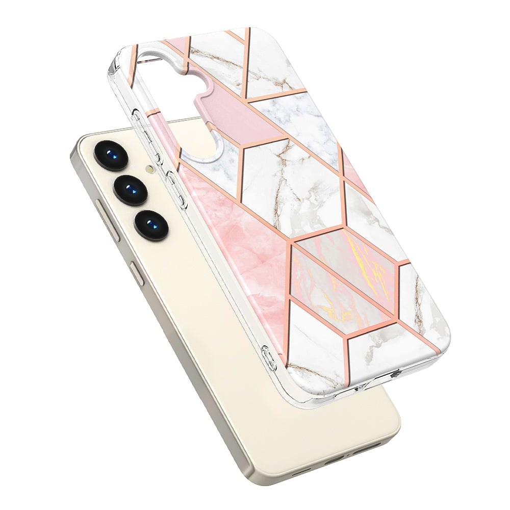 YB IMD Series-3 for Samsung Galaxy S24+ TPU Case Anti-Scratch Plating Phone Cover - Pink / White