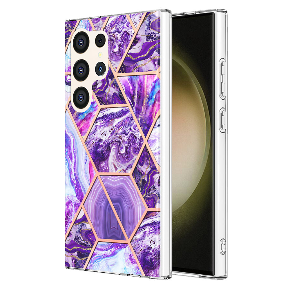 YB IMD Series-3 for Samsung Galaxy S24 Ultra TPU Case Marble Pattern Plating Phone Cover - Dark Purple