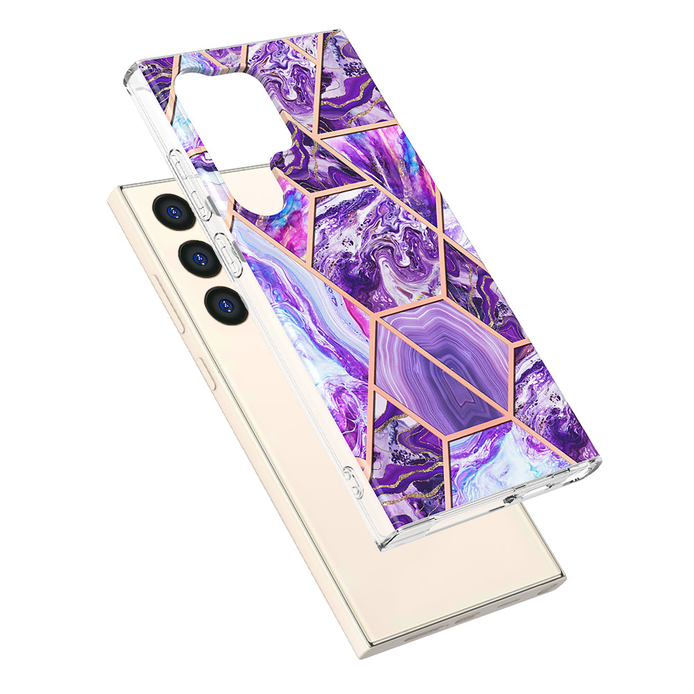 YB IMD Series-3 for Samsung Galaxy S24 Ultra TPU Case Marble Pattern Plating Phone Cover - Dark Purple