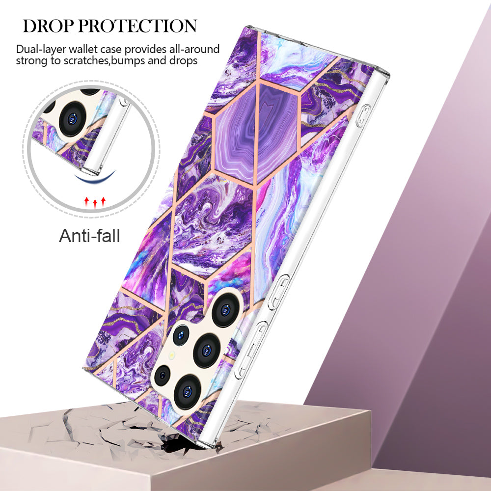 YB IMD Series-3 for Samsung Galaxy S24 Ultra TPU Case Marble Pattern Plating Phone Cover - Dark Purple