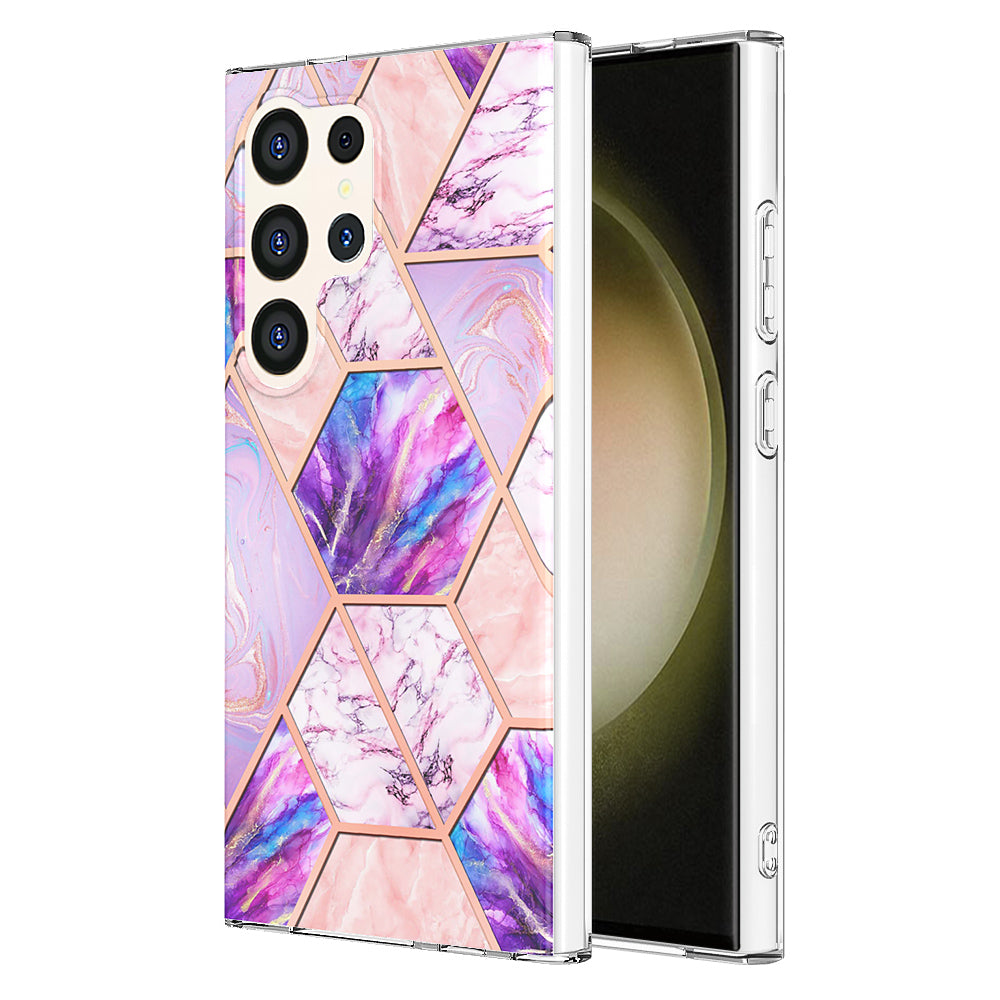 YB IMD Series-3 for Samsung Galaxy S24 Ultra TPU Case Marble Pattern Plating Phone Cover - Light Purple