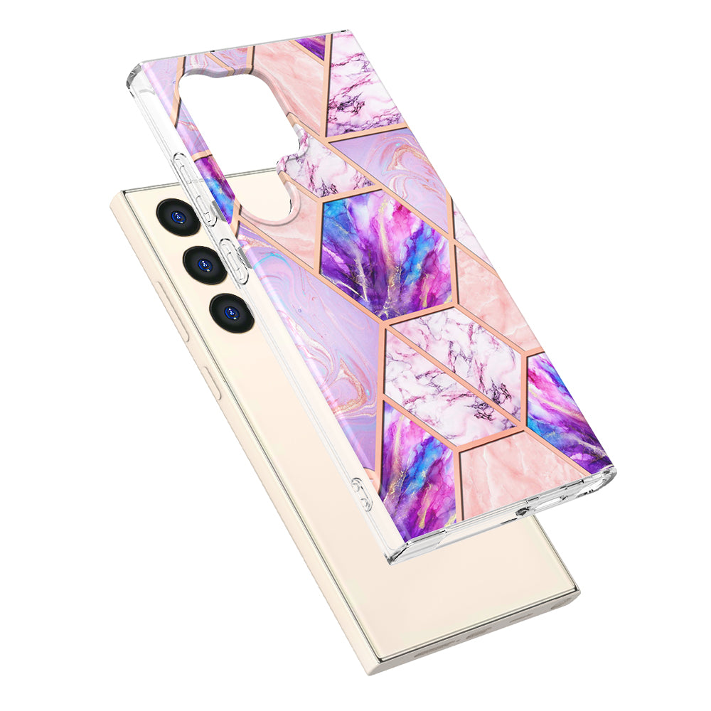 YB IMD Series-3 for Samsung Galaxy S24 Ultra TPU Case Marble Pattern Plating Phone Cover - Light Purple