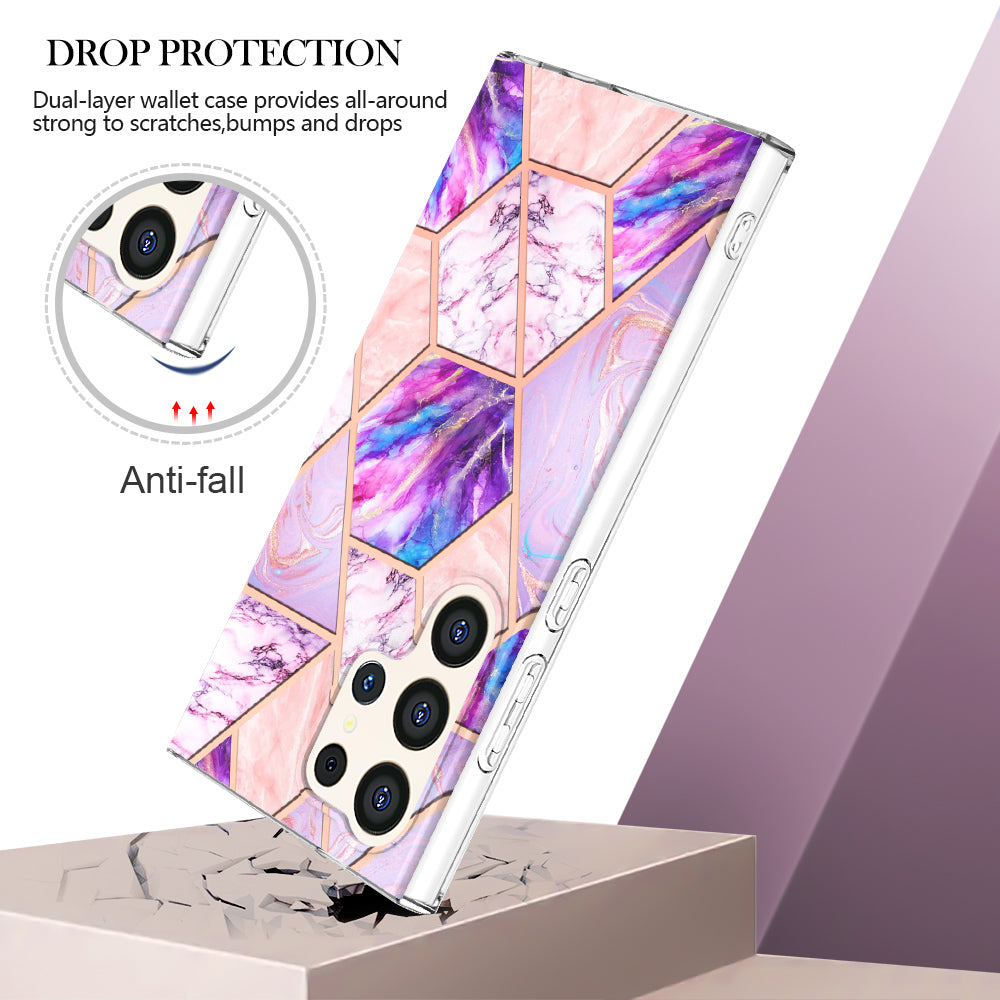 YB IMD Series-3 for Samsung Galaxy S24 Ultra TPU Case Marble Pattern Plating Phone Cover - Light Purple