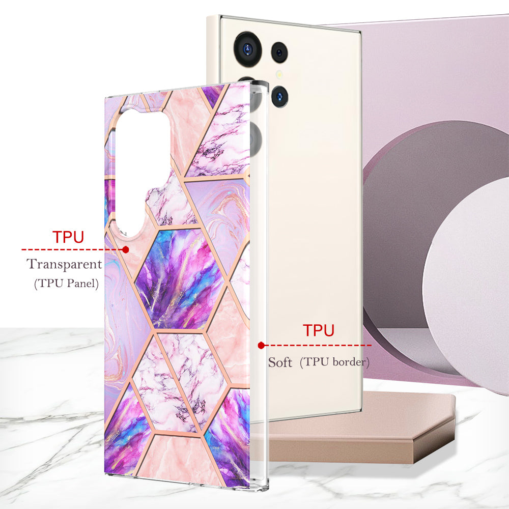 YB IMD Series-3 for Samsung Galaxy S24 Ultra TPU Case Marble Pattern Plating Phone Cover - Light Purple