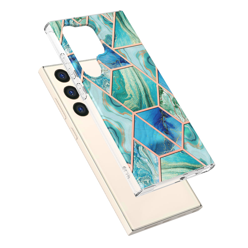 YB IMD Series-3 for Samsung Galaxy S24 Ultra TPU Case Marble Pattern Plating Phone Cover - Green