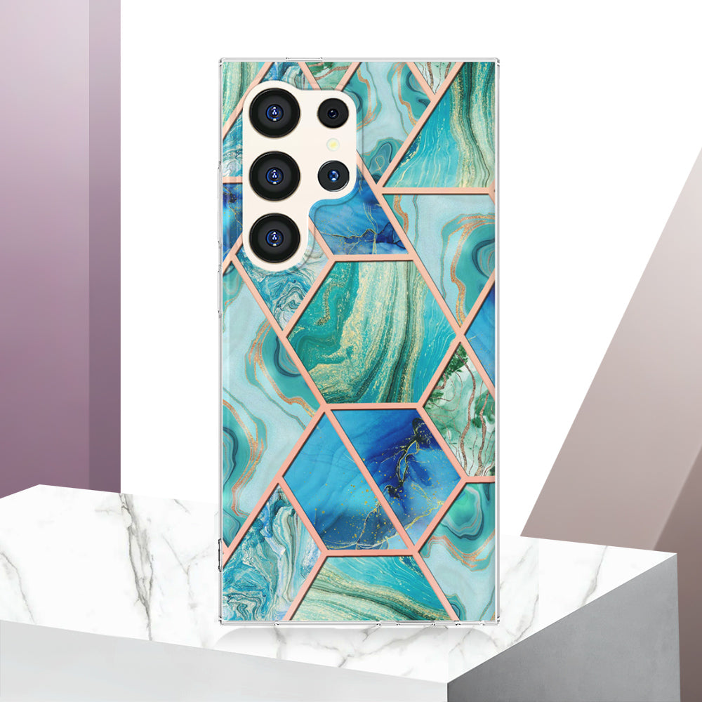 YB IMD Series-3 for Samsung Galaxy S24 Ultra TPU Case Marble Pattern Plating Phone Cover - Green
