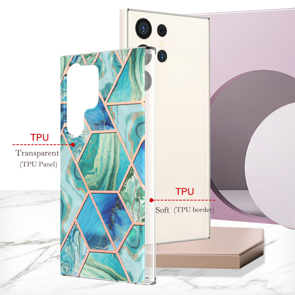 YB IMD Series-3 for Samsung Galaxy S24 Ultra TPU Case Marble Pattern Plating Phone Cover - Green