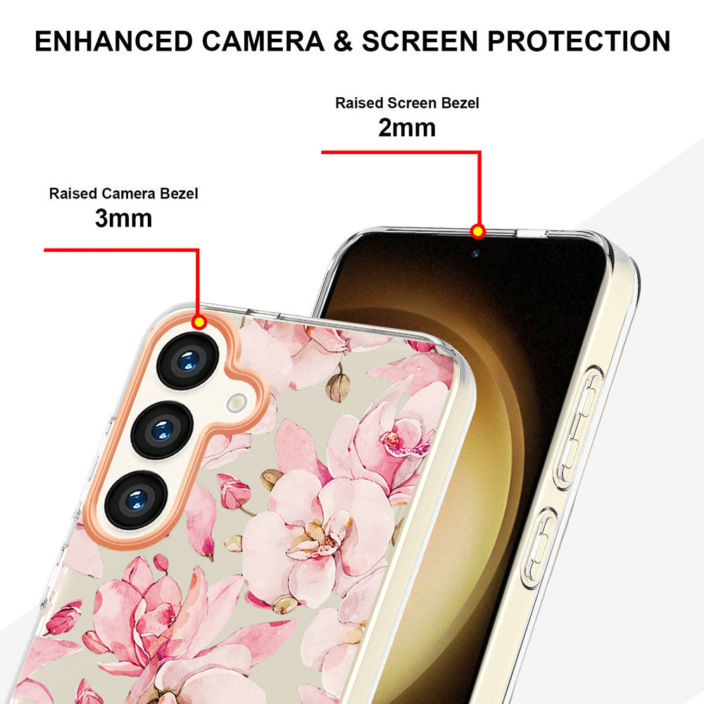 YB IMD-8 Series for Samsung Galaxy S24 Phone Case Flower Floral Pattern Cover - HC005 Pink Gardenia