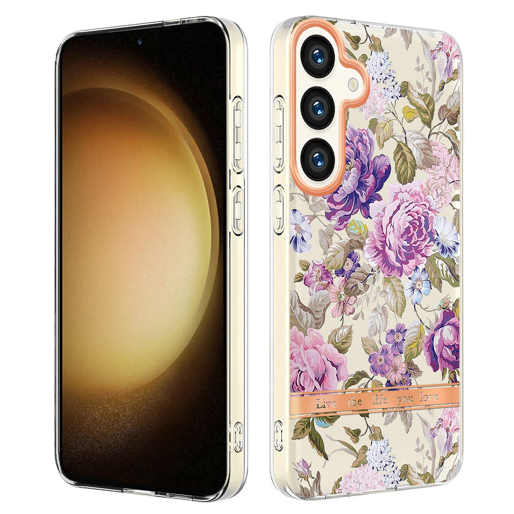YB IMD-8 Series for Samsung Galaxy S24 Phone Case Flower Floral Pattern Cover - HC006 Purple Peony