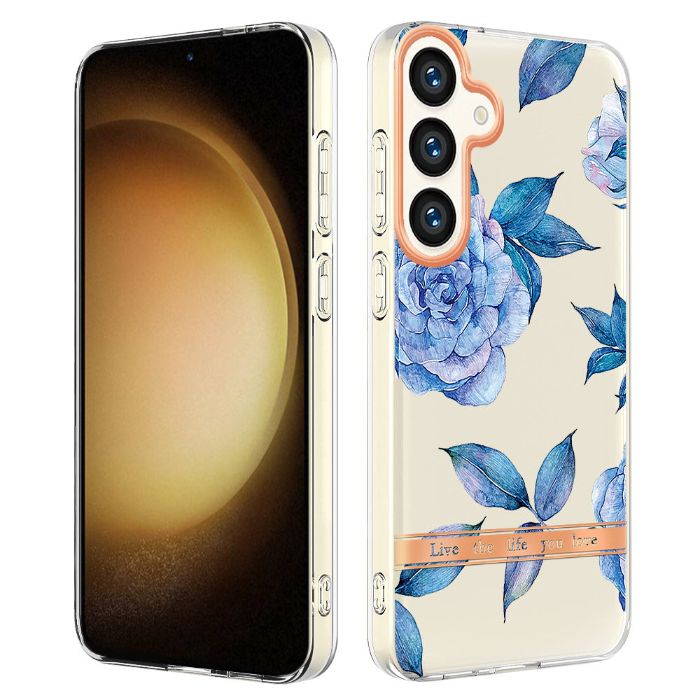 YB IMD-8 Series for Samsung Galaxy S24 Phone Case Flower Floral Pattern Cover - HC003 Blue Peony
