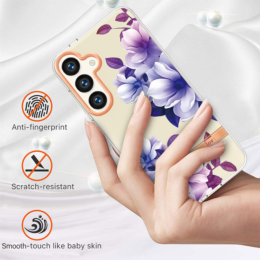 YB IMD-8 Series for Samsung Galaxy S24 Phone Case Flower Floral Pattern Cover - HC004 Purple Begonia