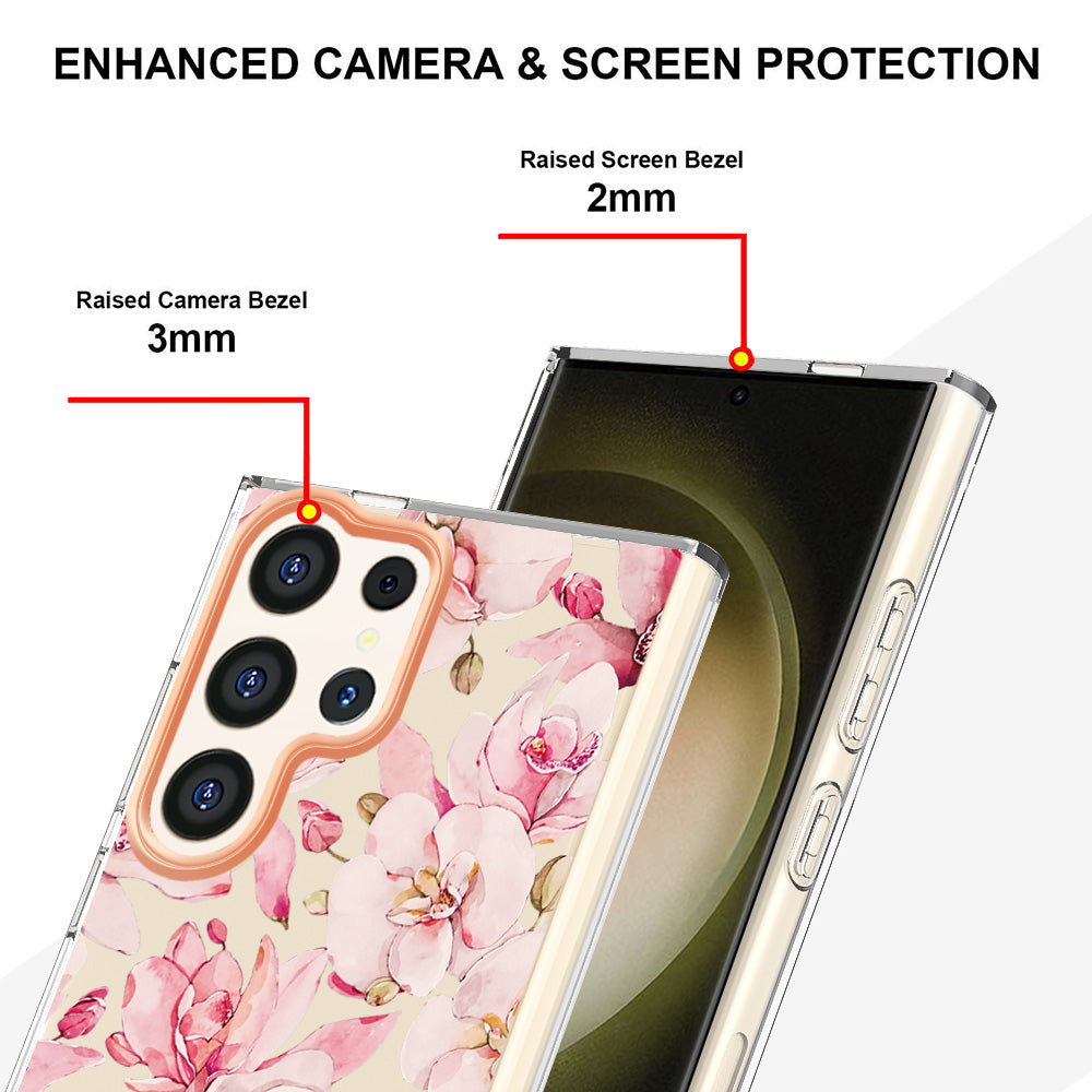 YB IMD-8 Series for Samsung Galaxy S24 Ultra TPU Case Electroplate Flower Floral Pattern Cover - HC005 Pink Gardenia