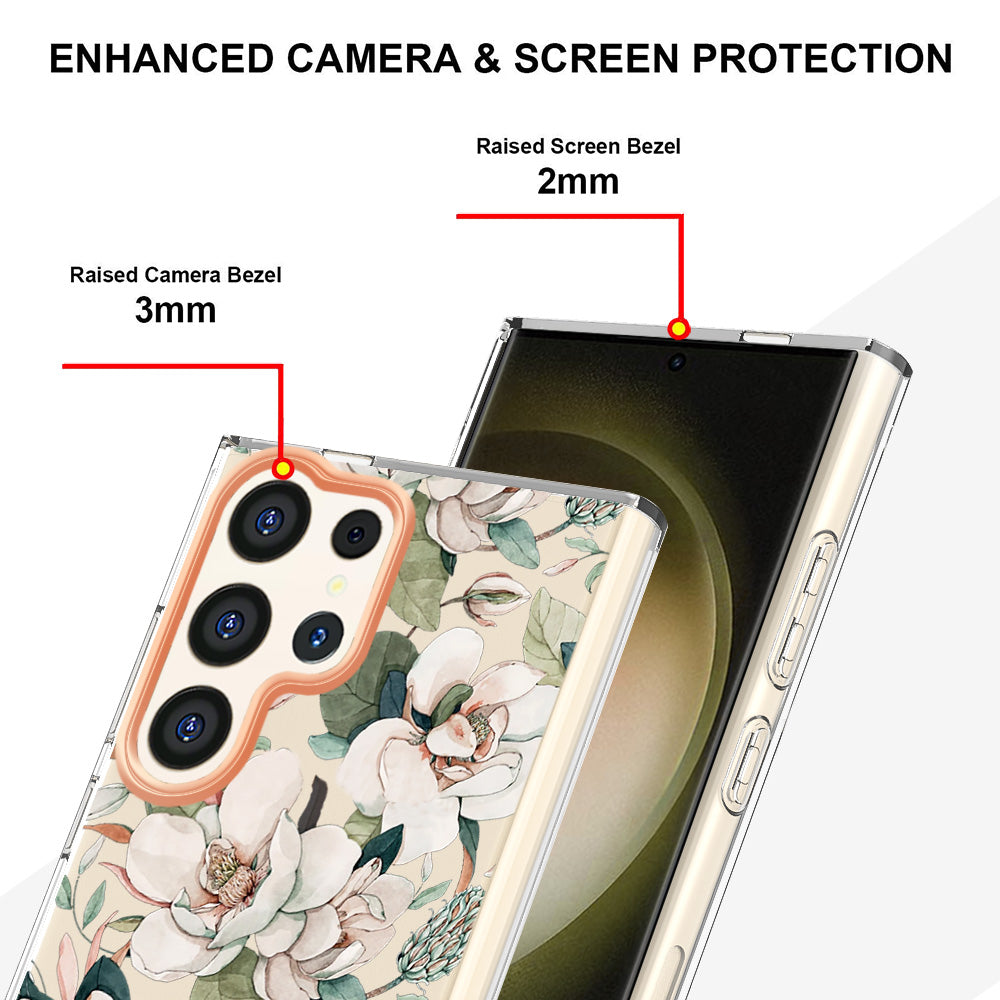 YB IMD-8 Series for Samsung Galaxy S24 Ultra TPU Case Electroplate Flower Floral Pattern Cover - HC001 Green Gardenia