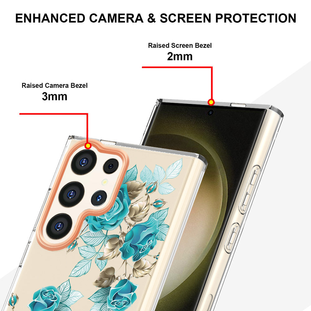 YB IMD-8 Series for Samsung Galaxy S24 Ultra TPU Case Electroplate Flower Floral Pattern Cover - HC002 Blue Rose