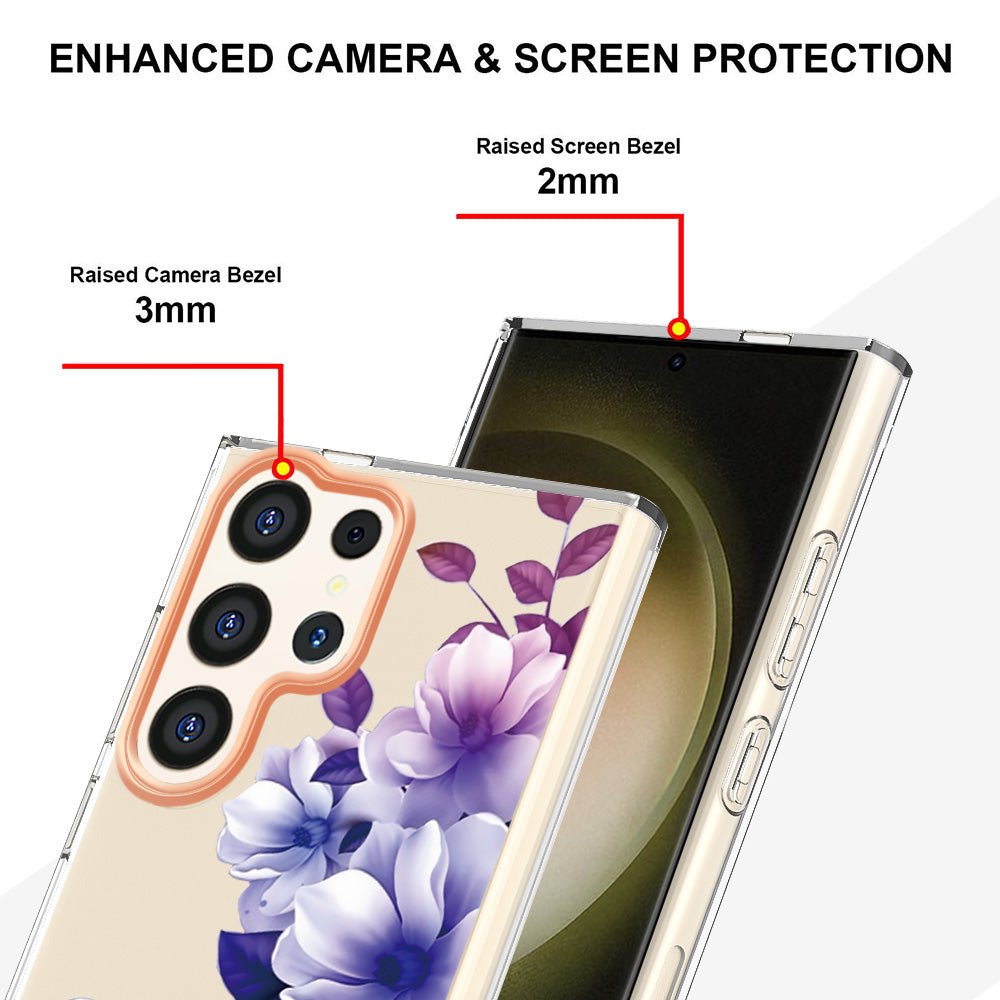 YB IMD-8 Series for Samsung Galaxy S24 Ultra TPU Case Electroplate Flower Floral Pattern Cover - HC004 Purple Begonia