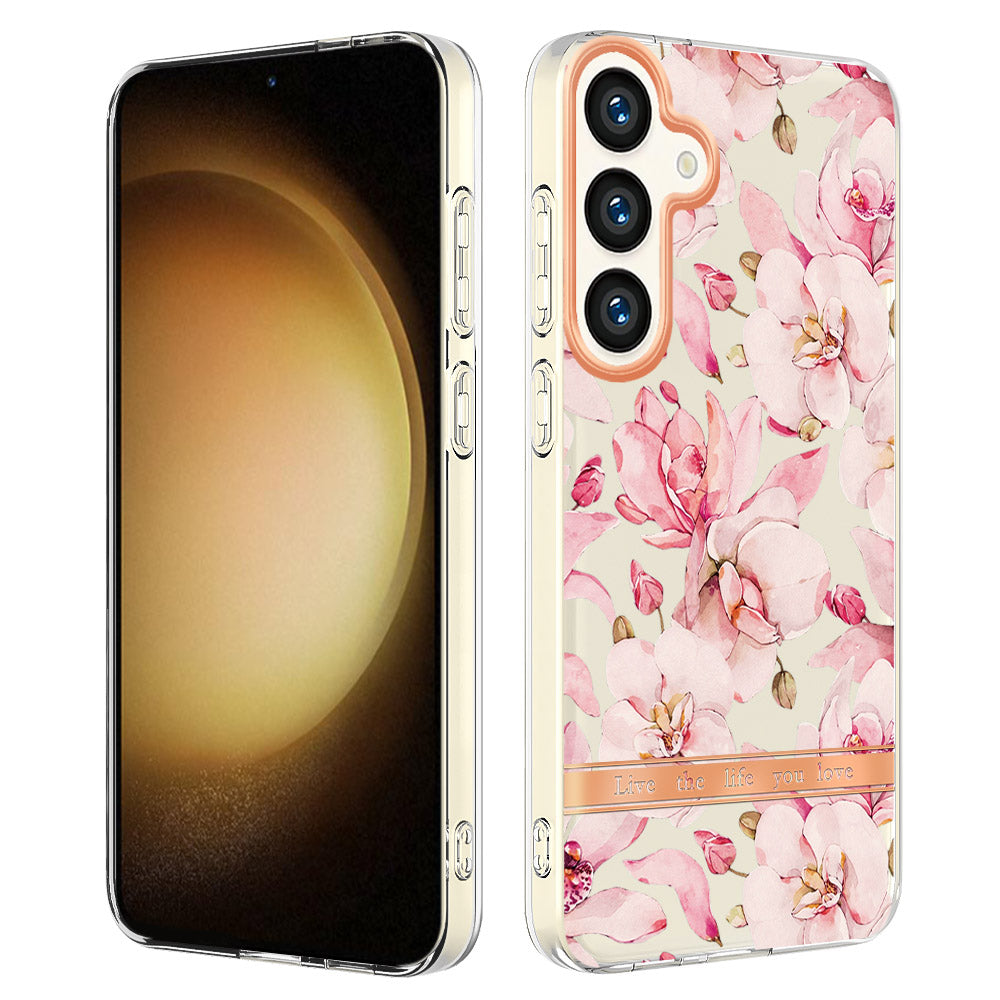 YB IMD-8 Series for Samsung Galaxy S24+ TPU Case Flower Floral Pattern Phone Cover - HC005 Pink Gardenia