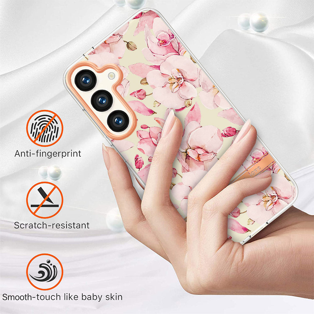 YB IMD-8 Series for Samsung Galaxy S24+ TPU Case Flower Floral Pattern Phone Cover - HC005 Pink Gardenia