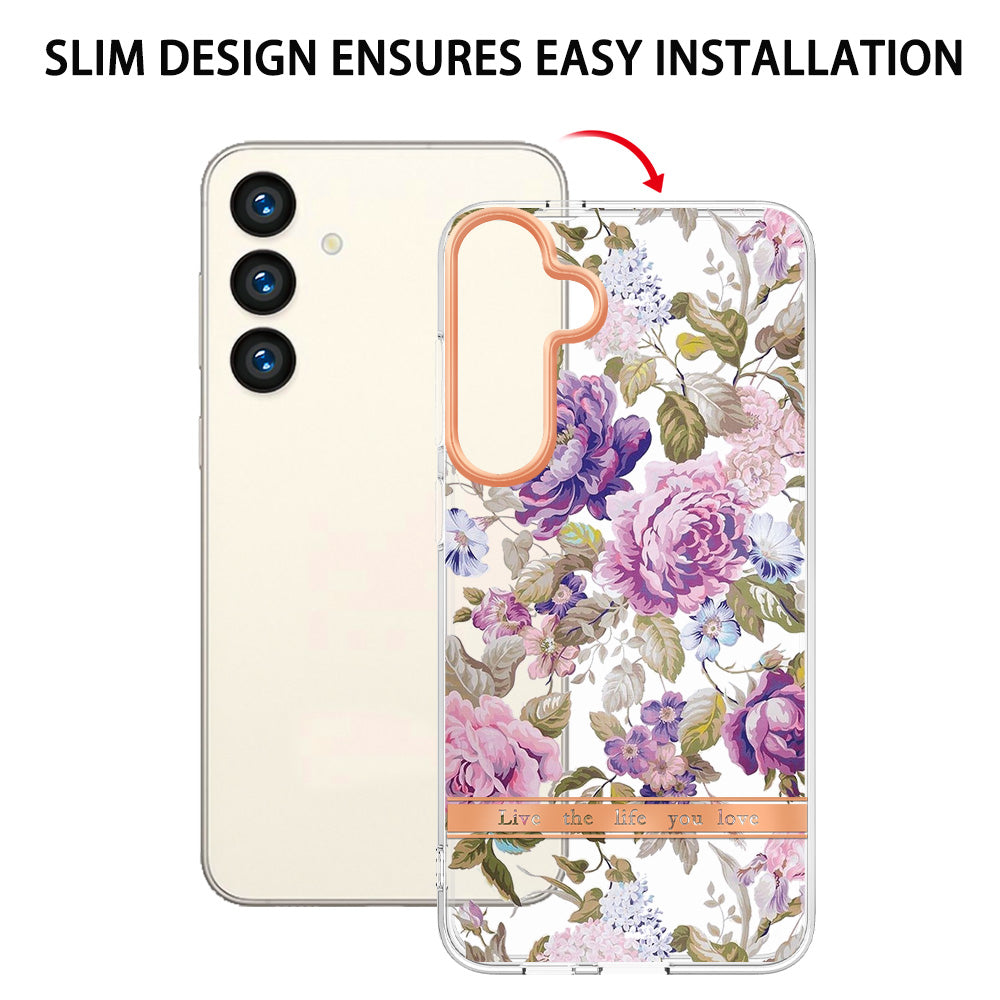 YB IMD-8 Series for Samsung Galaxy S24+ TPU Case Flower Floral Pattern Phone Cover - HC006 Purple Peony