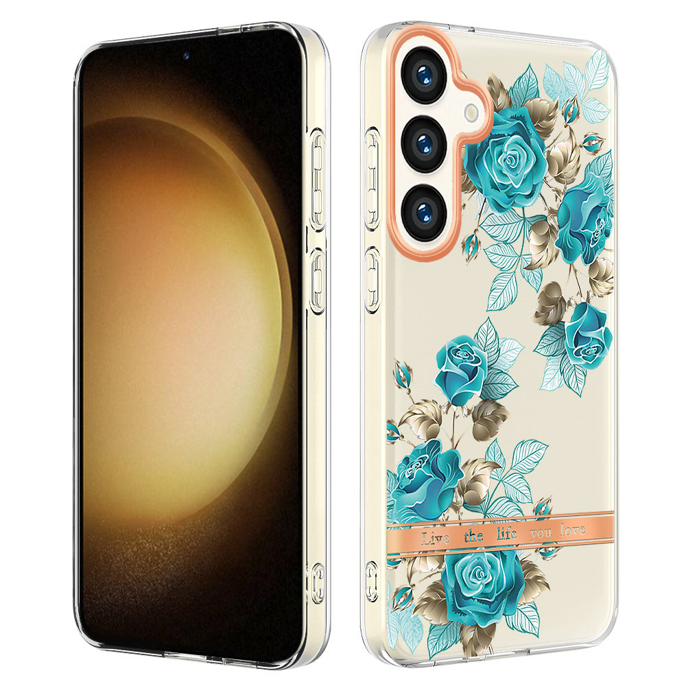 YB IMD-8 Series for Samsung Galaxy S24+ TPU Case Flower Floral Pattern Phone Cover - HC002 Blue Rose
