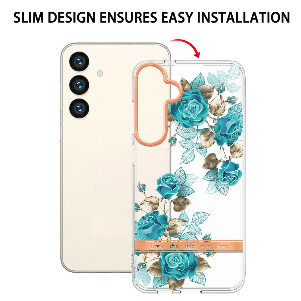 YB IMD-8 Series for Samsung Galaxy S24+ TPU Case Flower Floral Pattern Phone Cover - HC002 Blue Rose