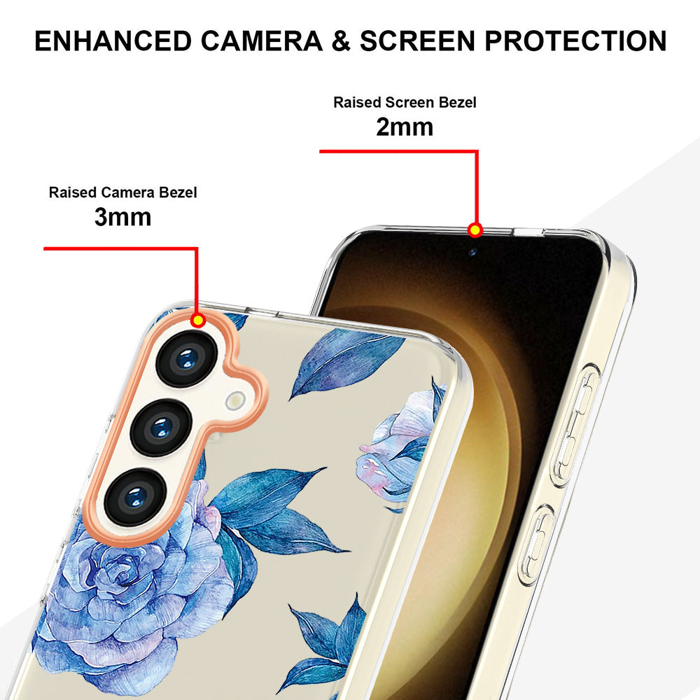 YB IMD-8 Series for Samsung Galaxy S24+ TPU Case Flower Floral Pattern Phone Cover - HC003 Blue Peony