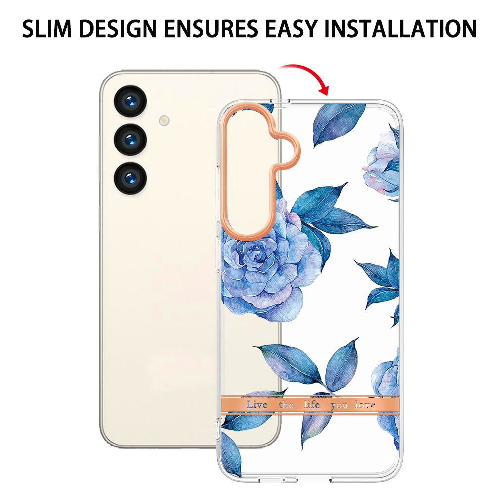 YB IMD-8 Series for Samsung Galaxy S24+ TPU Case Flower Floral Pattern Phone Cover - HC003 Blue Peony