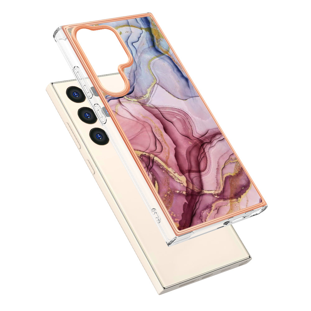 YB IMD Series-16 Style-E For Samsung Galaxy S24 Ultra Electroplating Case Soft 2.0mm TPU Phone Cover - Rose Gold