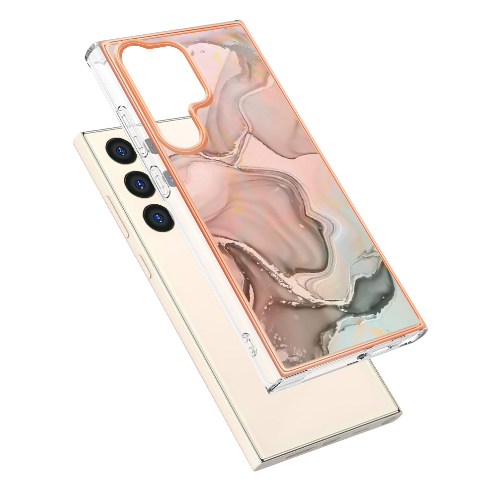 YB IMD Series-16 Style-E For Samsung Galaxy S24 Ultra Electroplating Case Soft 2.0mm TPU Phone Cover - Pink