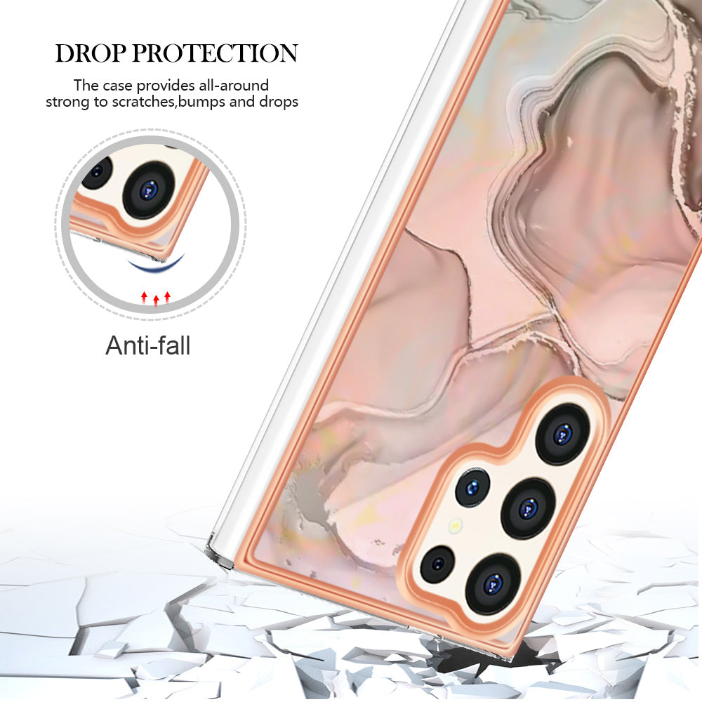 YB IMD Series-16 Style-E For Samsung Galaxy S24 Ultra Electroplating Case Soft 2.0mm TPU Phone Cover - Pink