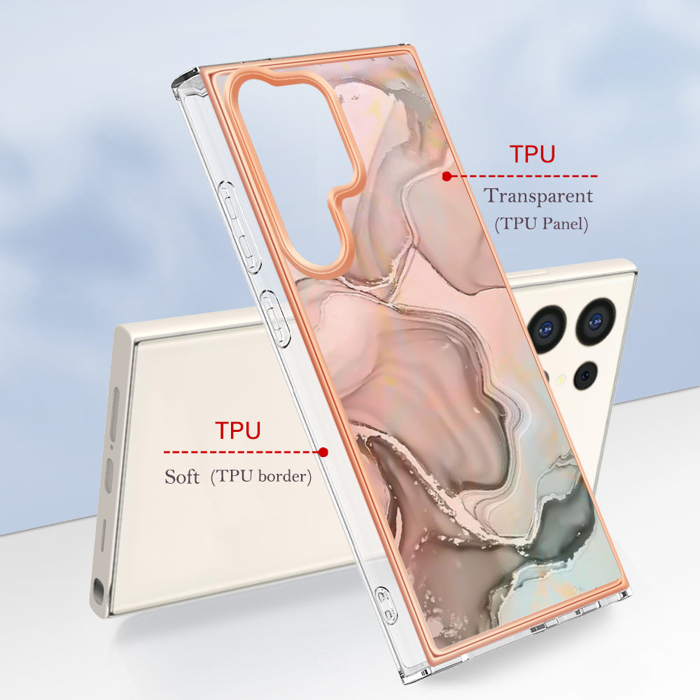 YB IMD Series-16 Style-E For Samsung Galaxy S24 Ultra Electroplating Case Soft 2.0mm TPU Phone Cover - Pink