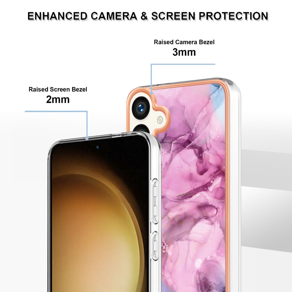 YB IMD Series-16 Style-E For Samsung Galaxy S24 Marble Case 2.0mm TPU Anti-Scratch Phone Cover - Rose