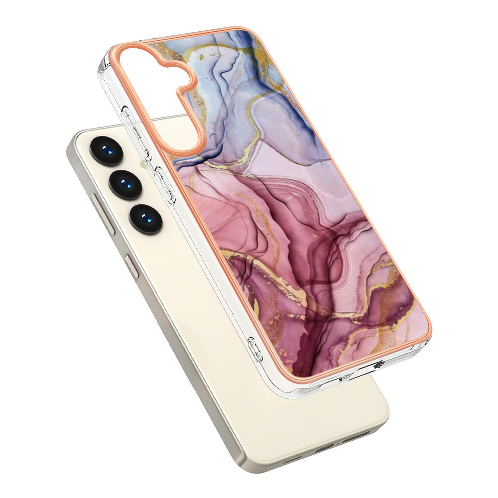 YB IMD Series-16 Style-E For Samsung Galaxy S24 Marble Case 2.0mm TPU Anti-Scratch Phone Cover - Rose Gold