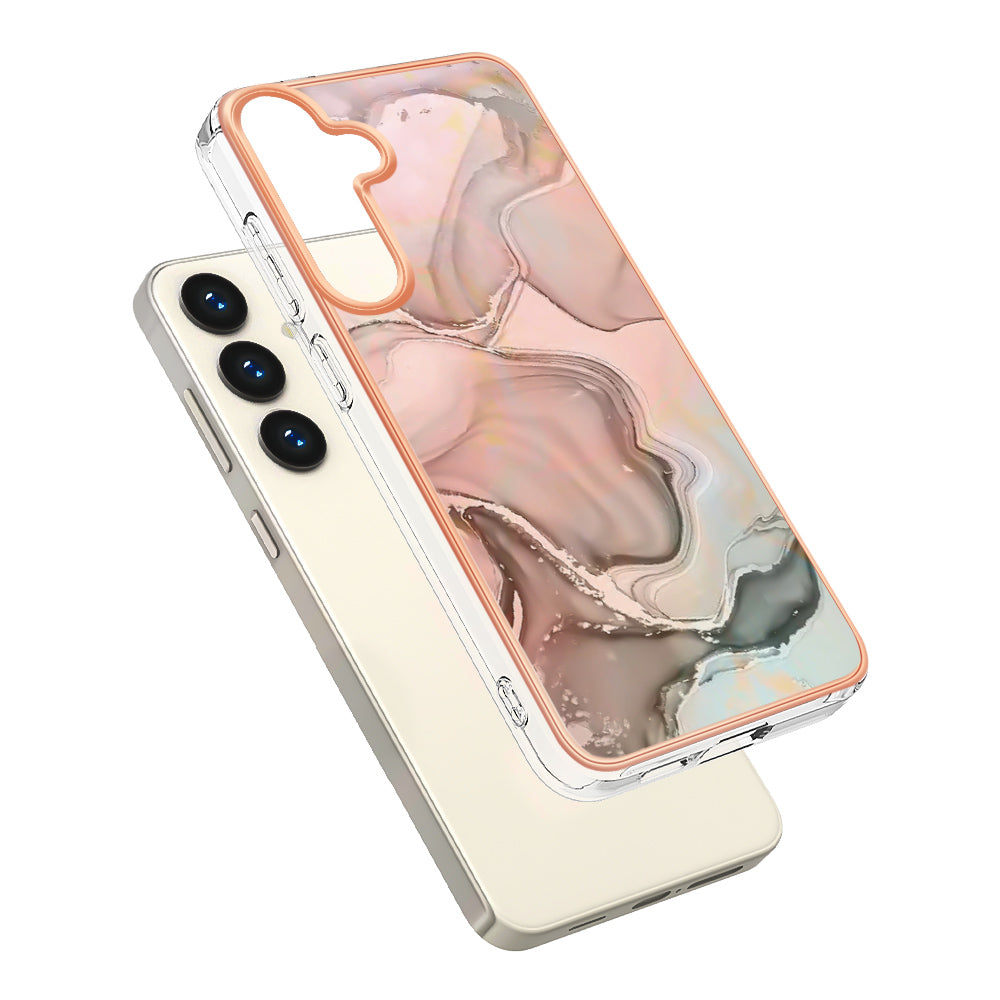YB IMD Series-16 Style-E For Samsung Galaxy S24 Marble Case 2.0mm TPU Anti-Scratch Phone Cover - Pink