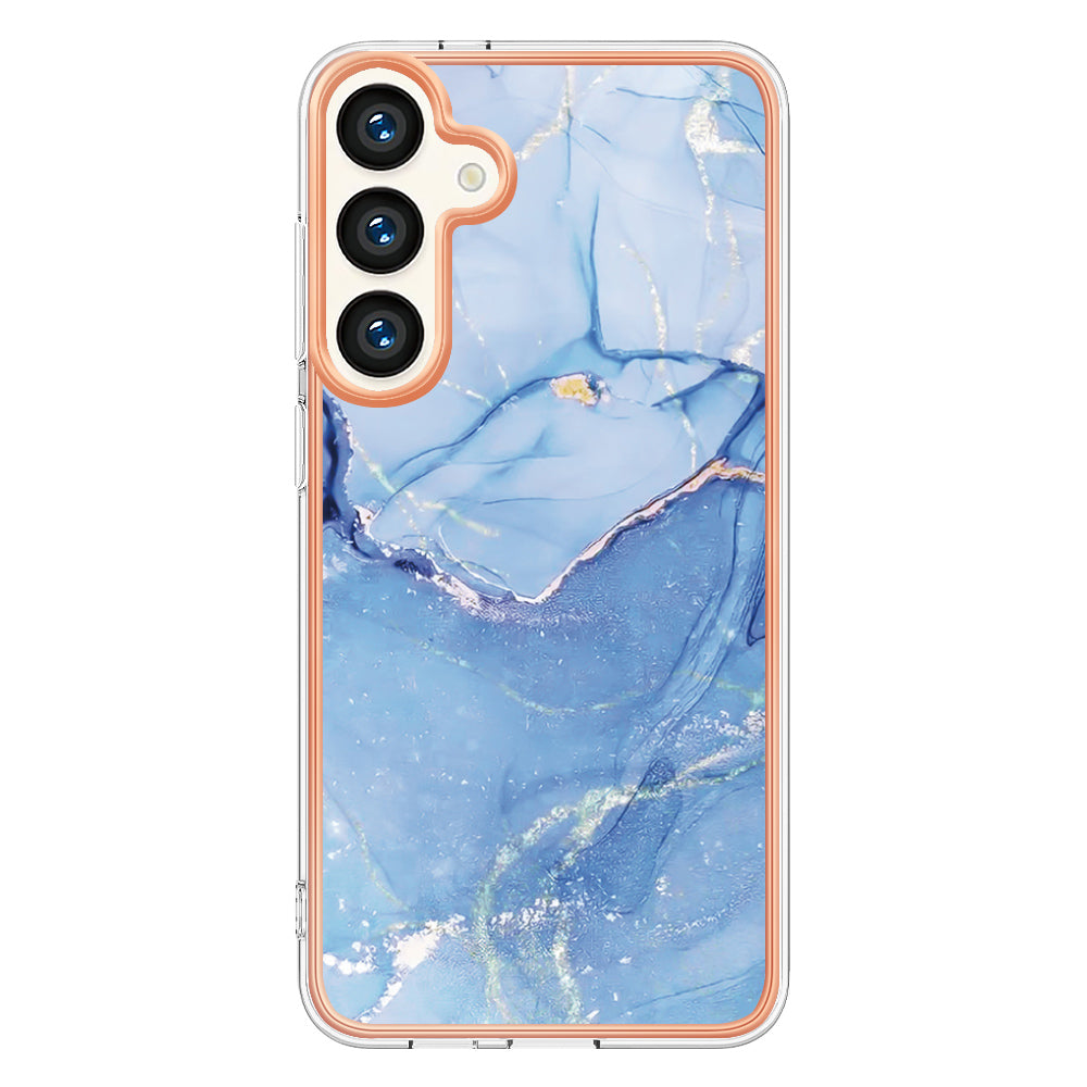 YB IMD Series-16 Style-E For Samsung Galaxy S24 Marble Case 2.0mm TPU Anti-Scratch Phone Cover - Blue