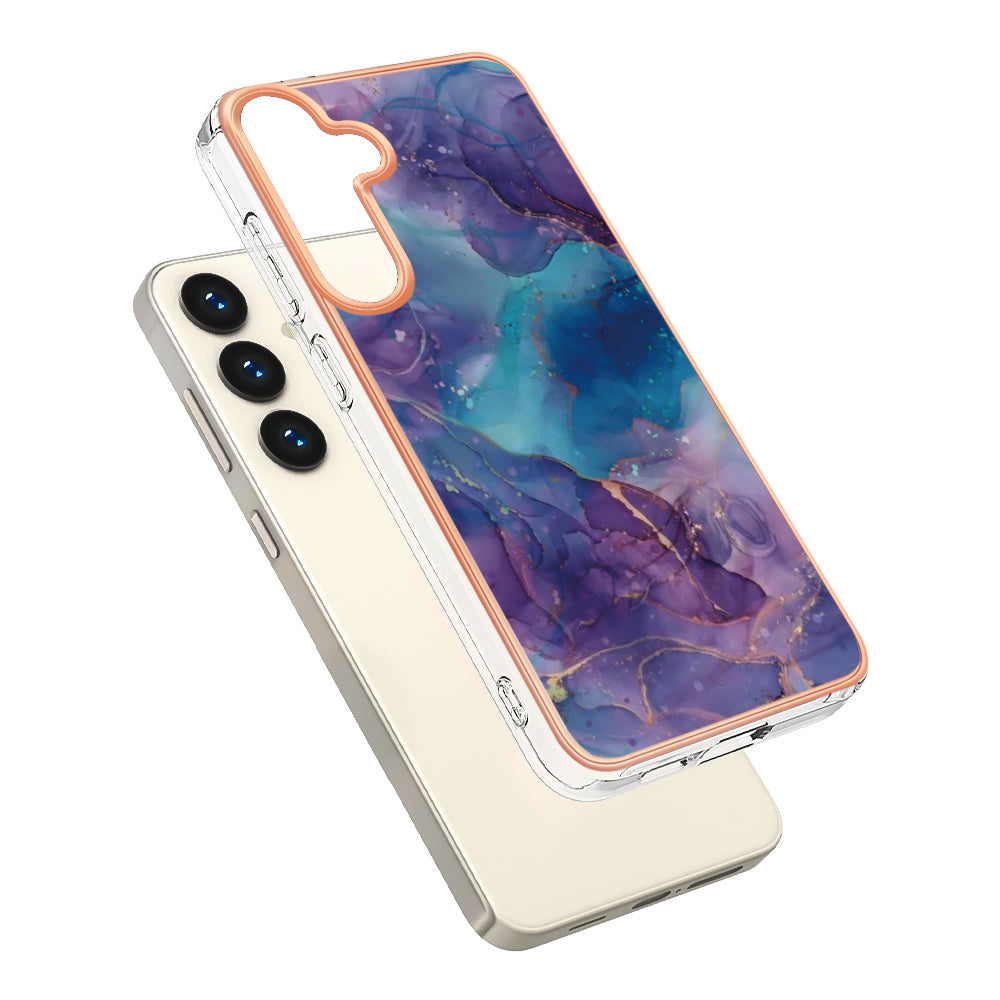 YB IMD Series-16 Style-E For Samsung Galaxy S24 Marble Case 2.0mm TPU Anti-Scratch Phone Cover - Purple