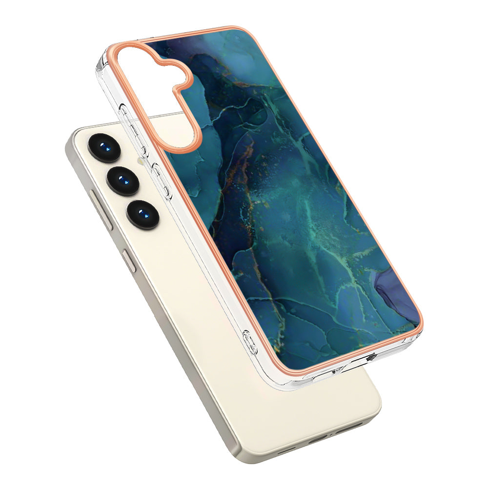 YB IMD Series-16 Style-E For Samsung Galaxy S24 Marble Case 2.0mm TPU Anti-Scratch Phone Cover - Green