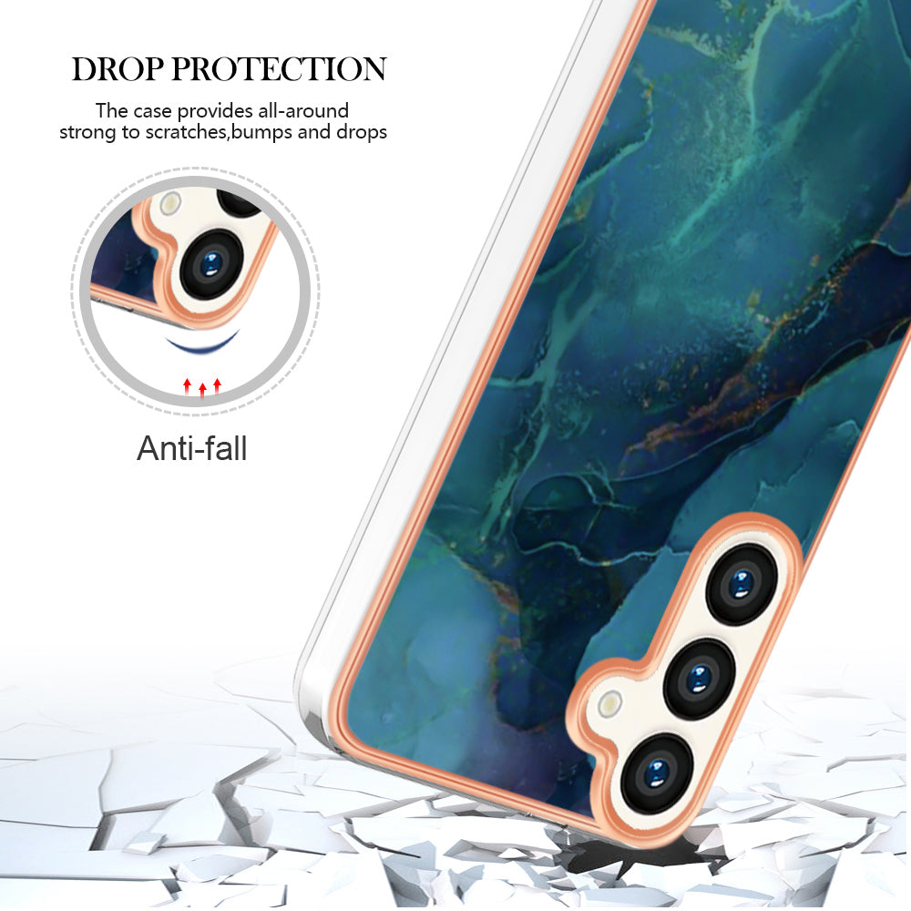 YB IMD Series-16 Style-E For Samsung Galaxy S24 Marble Case 2.0mm TPU Anti-Scratch Phone Cover - Green