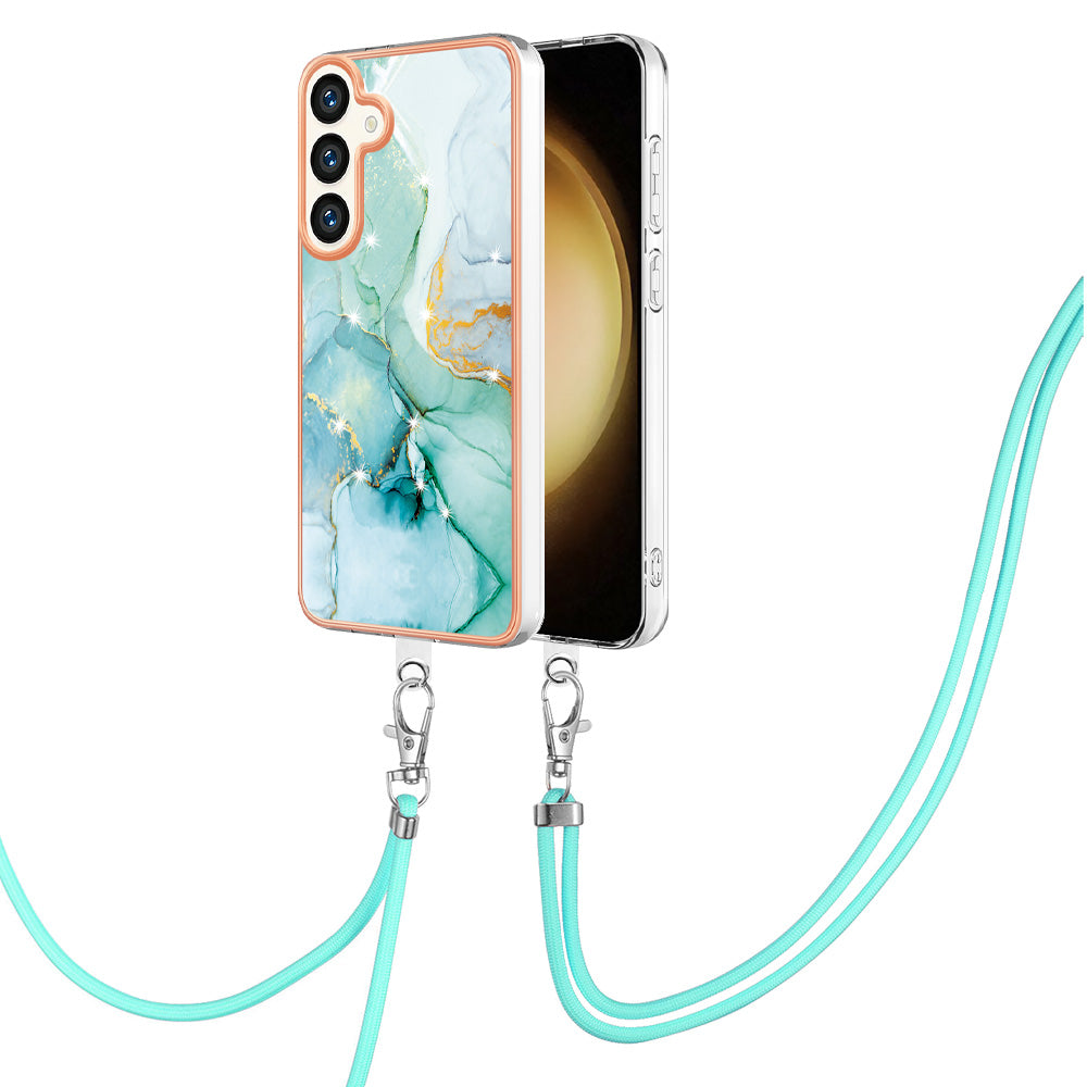 YB IMD Series-9 For Samsung Galaxy S24 TPU Case Marble Phone Cover with Lanyard - Green 003