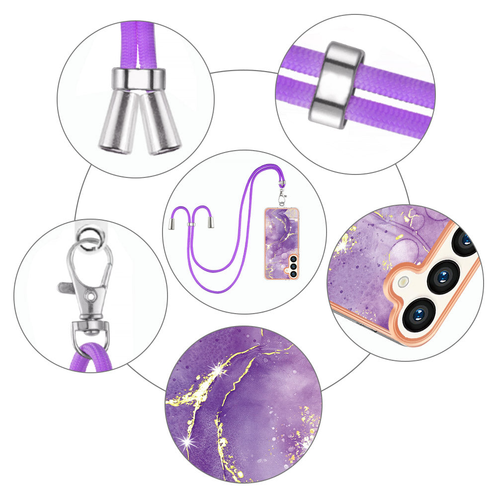 YB IMD Series-9 For Samsung Galaxy S24+ Marble Case TPU Shock Absorbing Cover with Lanyard - Purple 002