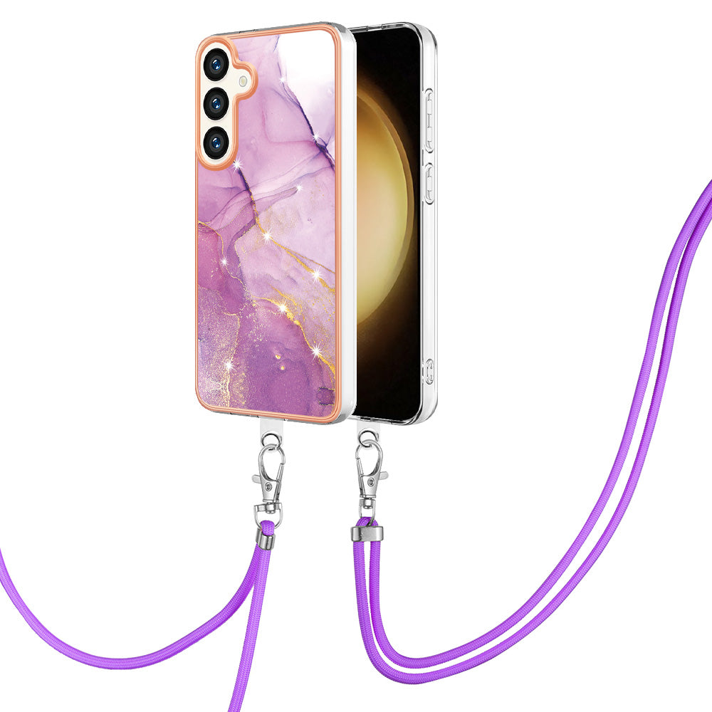 YB IMD Series-9 For Samsung Galaxy S24+ Marble Case TPU Shock Absorbing Cover with Lanyard - Purple 001