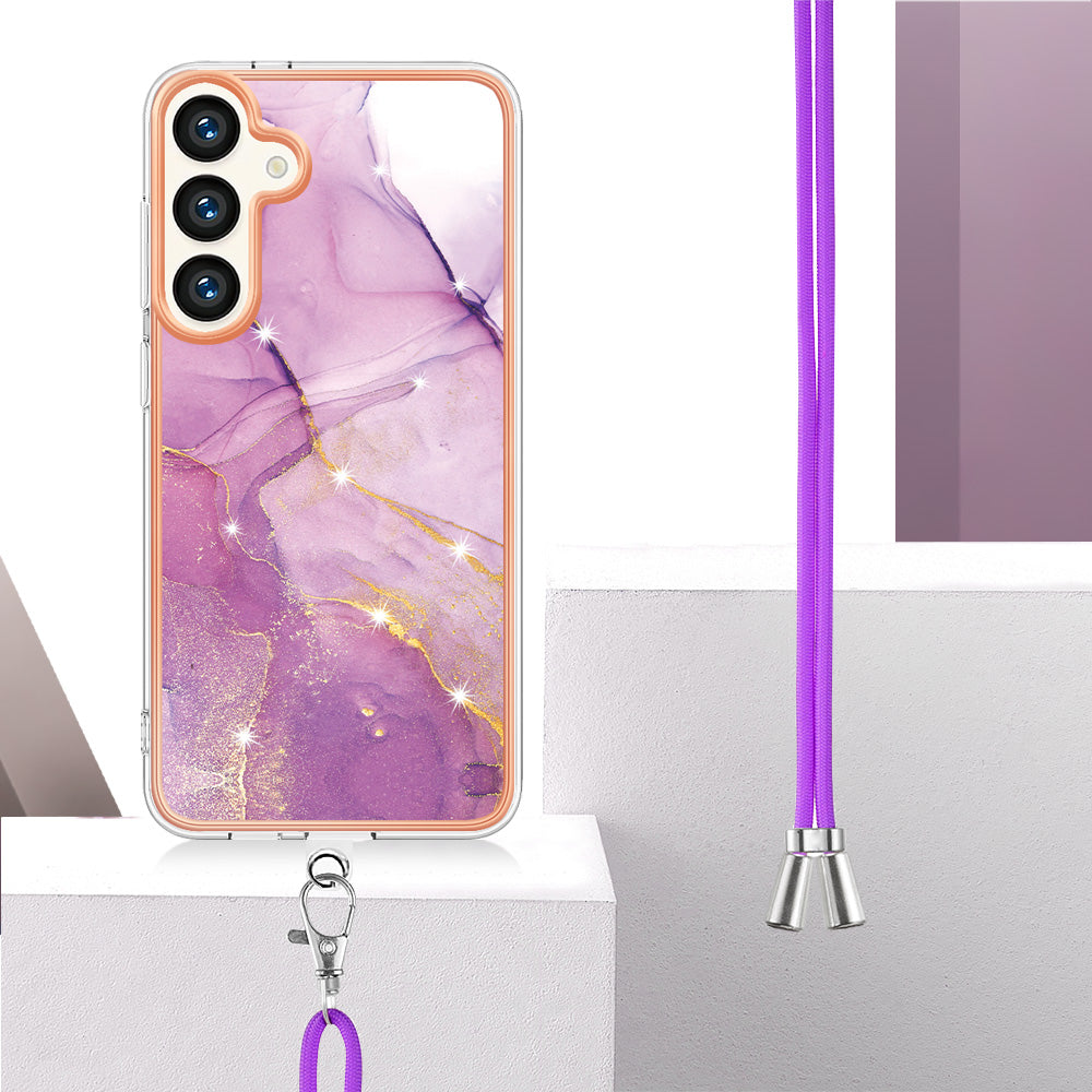 YB IMD Series-9 For Samsung Galaxy S24+ Marble Case TPU Shock Absorbing Cover with Lanyard - Purple 001