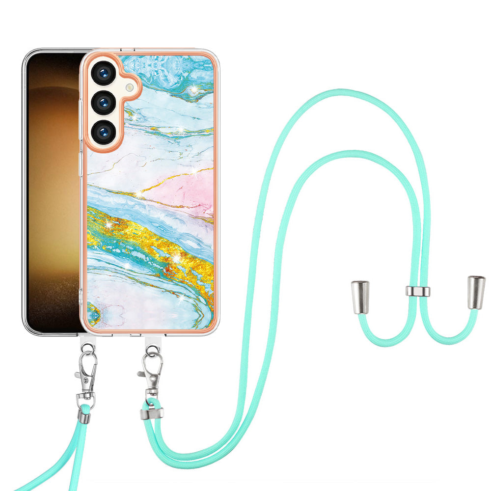 YB IMD Series-9 For Samsung Galaxy S24+ Marble Case TPU Shock Absorbing Cover with Lanyard - Green 004