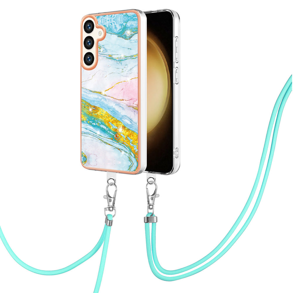 YB IMD Series-9 For Samsung Galaxy S24+ Marble Case TPU Shock Absorbing Cover with Lanyard - Green 004